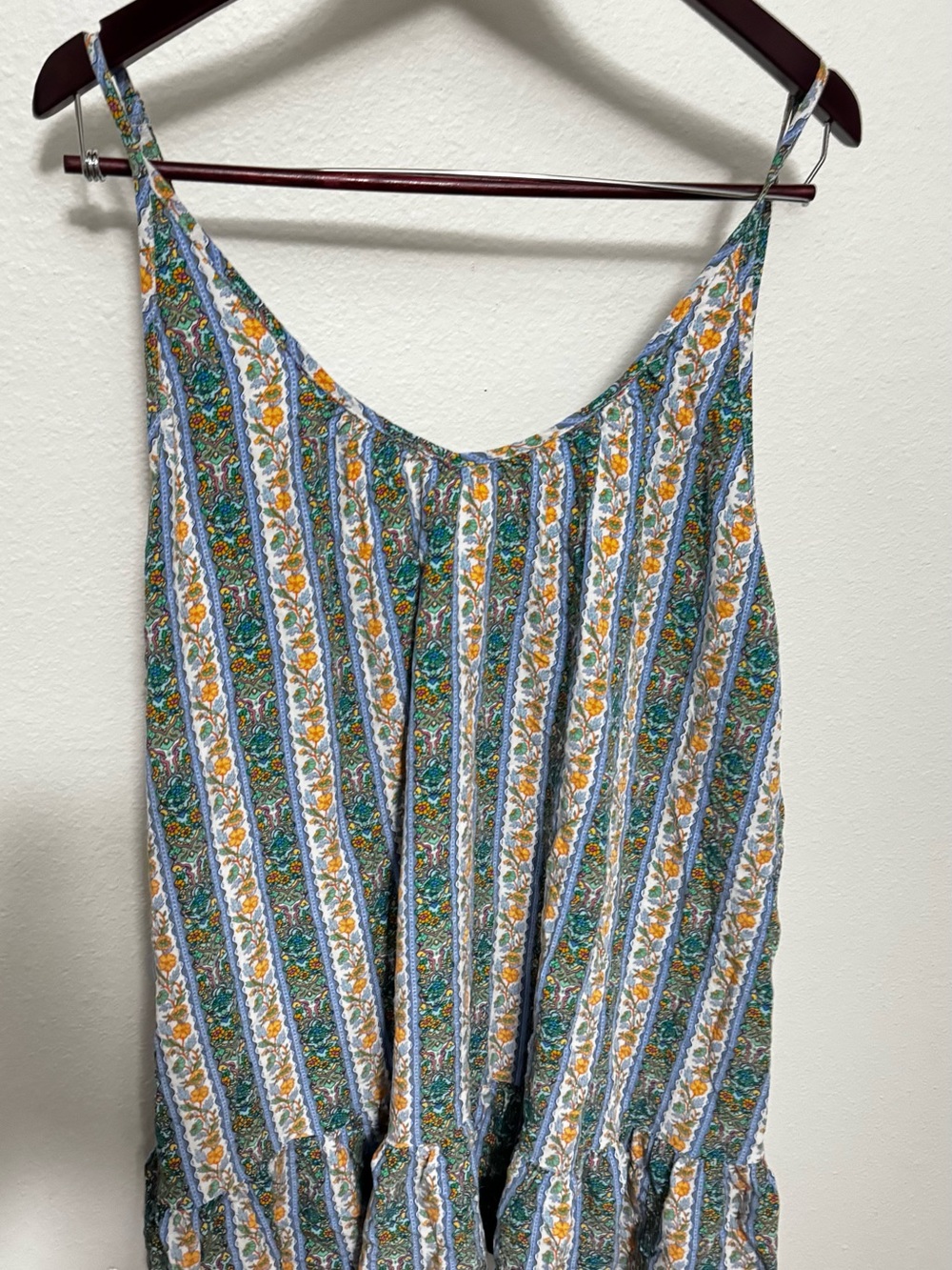 Sleeveless Floral Stripe swim cover up - Green & Yellow. Dress